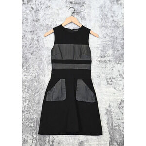 David Koma Dress Womens Black Wool Leather Sleeveless Sheath Cocktail Size 6